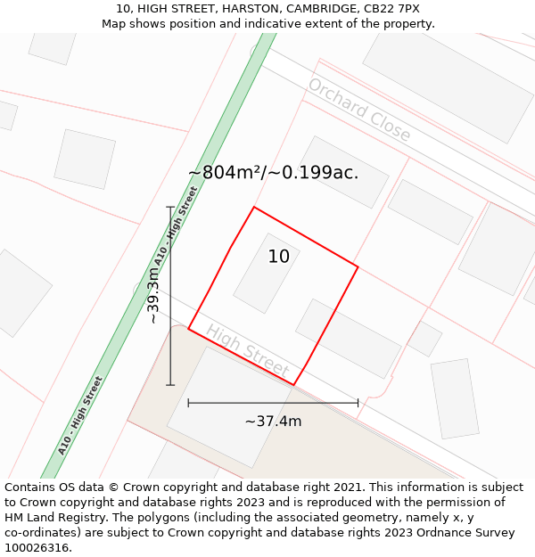 10, HIGH STREET, HARSTON, CAMBRIDGE, CB22 7PX: Plot and title map