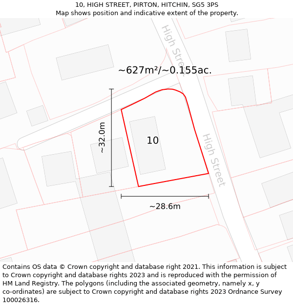 10, HIGH STREET, PIRTON, HITCHIN, SG5 3PS: Plot and title map