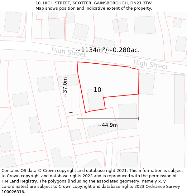 10, HIGH STREET, SCOTTER, GAINSBOROUGH, DN21 3TW: Plot and title map