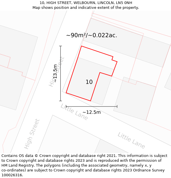 10, HIGH STREET, WELBOURN, LINCOLN, LN5 0NH: Plot and title map