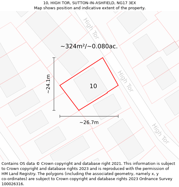 10, HIGH TOR, SUTTON-IN-ASHFIELD, NG17 3EX: Plot and title map