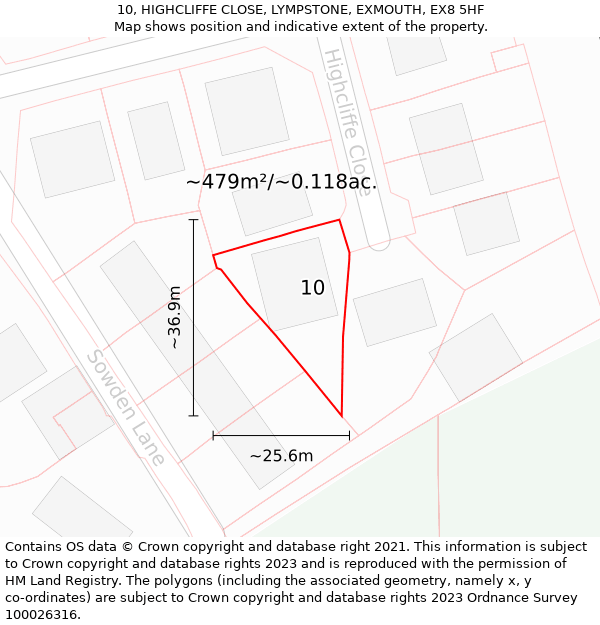 10, HIGHCLIFFE CLOSE, LYMPSTONE, EXMOUTH, EX8 5HF: Plot and title map