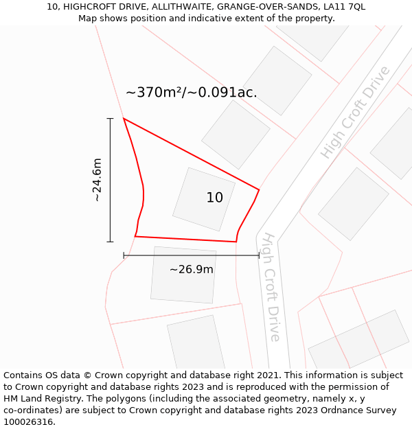 10, HIGHCROFT DRIVE, ALLITHWAITE, GRANGE-OVER-SANDS, LA11 7QL: Plot and title map