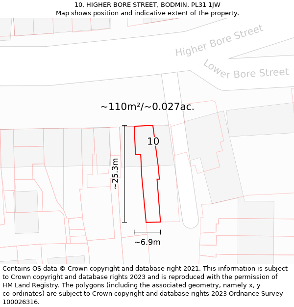 10, HIGHER BORE STREET, BODMIN, PL31 1JW: Plot and title map