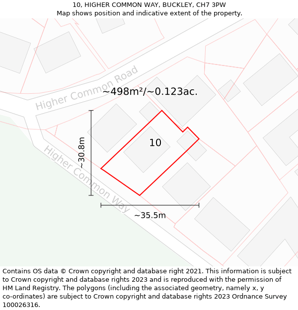 10, HIGHER COMMON WAY, BUCKLEY, CH7 3PW: Plot and title map