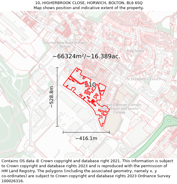 10, HIGHERBROOK CLOSE, HORWICH, BOLTON, BL6 6SQ: Plot and title map