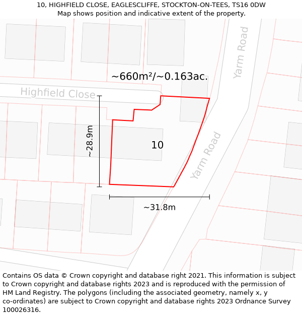 10, HIGHFIELD CLOSE, EAGLESCLIFFE, STOCKTON-ON-TEES, TS16 0DW: Plot and title map