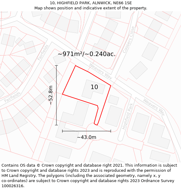 10, HIGHFIELD PARK, ALNWICK, NE66 1SE: Plot and title map