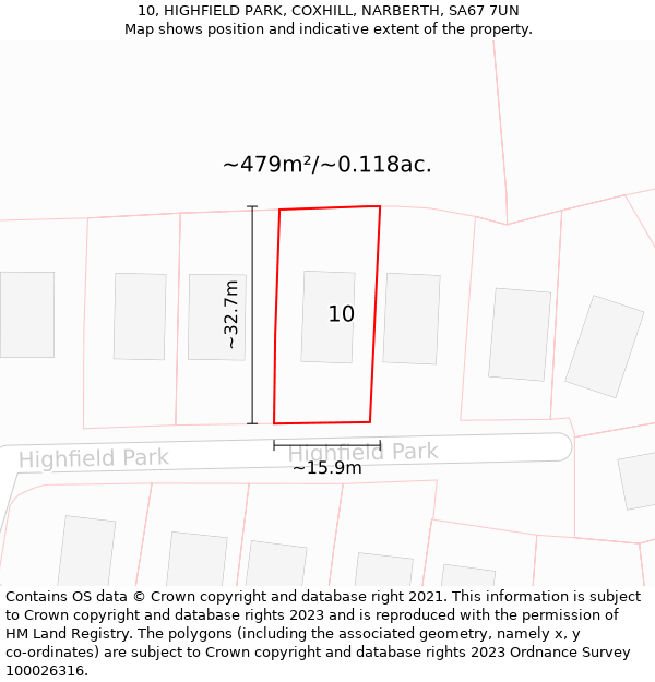 10, HIGHFIELD PARK, COXHILL, NARBERTH, SA67 7UN: Plot and title map