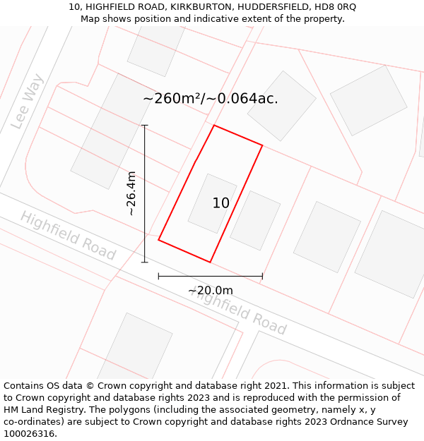 10, HIGHFIELD ROAD, KIRKBURTON, HUDDERSFIELD, HD8 0RQ: Plot and title map