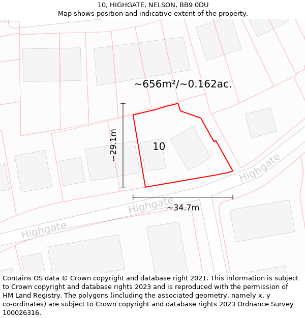 10, HIGHGATE, NELSON, BB9 0DU: Plot and title map