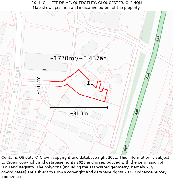 10, HIGHLIFFE DRIVE, QUEDGELEY, GLOUCESTER, GL2 4QN: Plot and title map