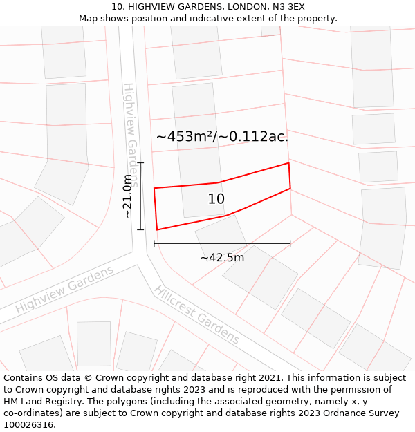 10, HIGHVIEW GARDENS, LONDON, N3 3EX: Plot and title map