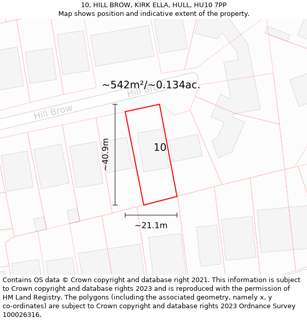 10, HILL BROW, KIRK ELLA, HULL, HU10 7PP: Plot and title map