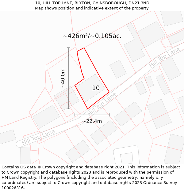 10, HILL TOP LANE, BLYTON, GAINSBOROUGH, DN21 3ND: Plot and title map
