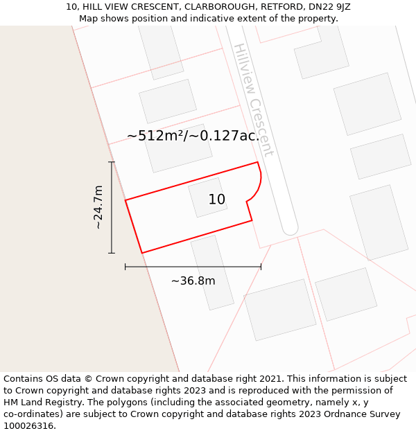 10, HILL VIEW CRESCENT, CLARBOROUGH, RETFORD, DN22 9JZ: Plot and title map