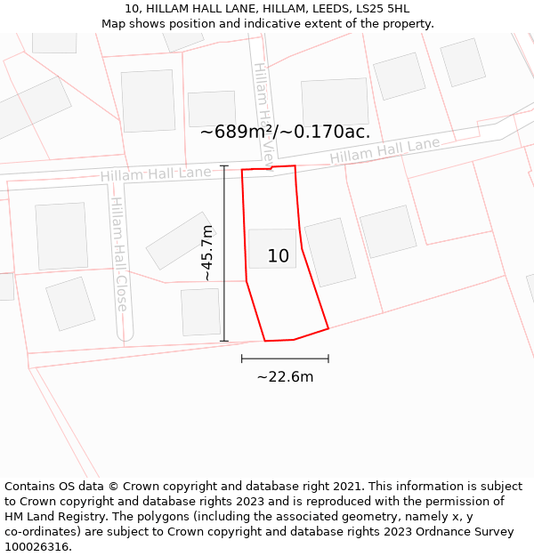 10, HILLAM HALL LANE, HILLAM, LEEDS, LS25 5HL: Plot and title map