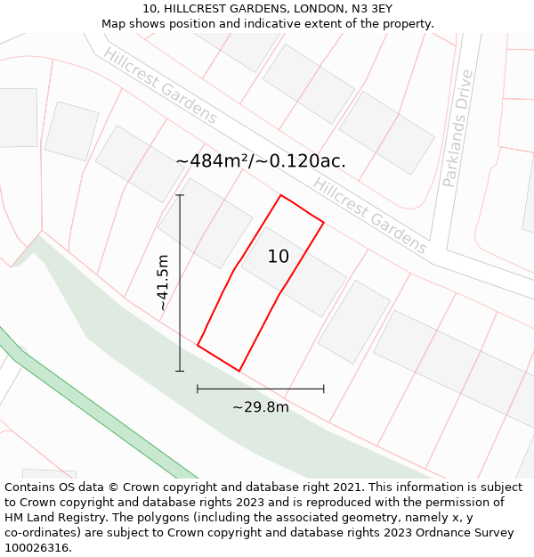 10, HILLCREST GARDENS, LONDON, N3 3EY: Plot and title map
