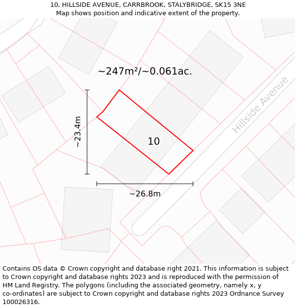 10, HILLSIDE AVENUE, CARRBROOK, STALYBRIDGE, SK15 3NE: Plot and title map