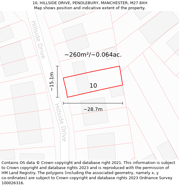 10, HILLSIDE DRIVE, PENDLEBURY, MANCHESTER, M27 8XH: Plot and title map