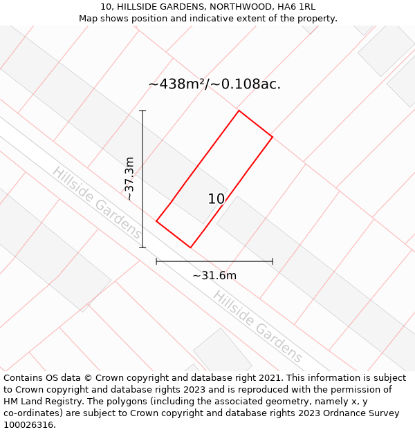 10, HILLSIDE GARDENS, NORTHWOOD, HA6 1RL: Plot and title map