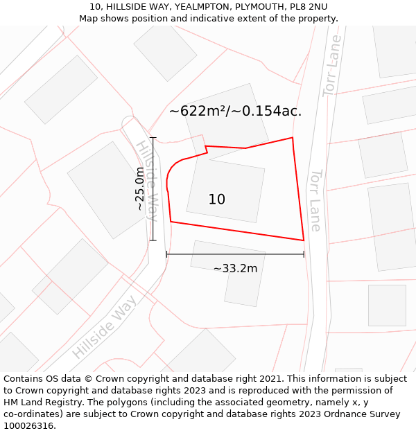 10, HILLSIDE WAY, YEALMPTON, PLYMOUTH, PL8 2NU: Plot and title map