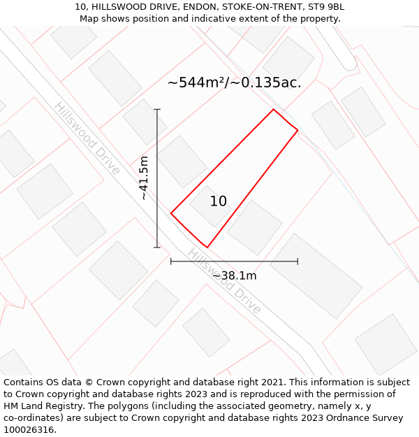 10, HILLSWOOD DRIVE, ENDON, STOKE-ON-TRENT, ST9 9BL: Plot and title map