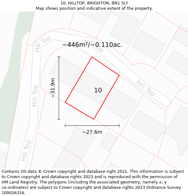 10, HILLTOP, BRIGHTON, BN1 5LY: Plot and title map