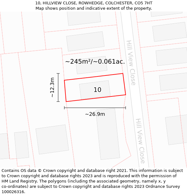 10, HILLVIEW CLOSE, ROWHEDGE, COLCHESTER, CO5 7HT: Plot and title map