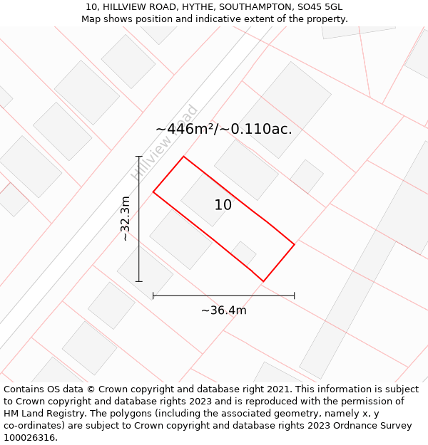 10, HILLVIEW ROAD, HYTHE, SOUTHAMPTON, SO45 5GL: Plot and title map