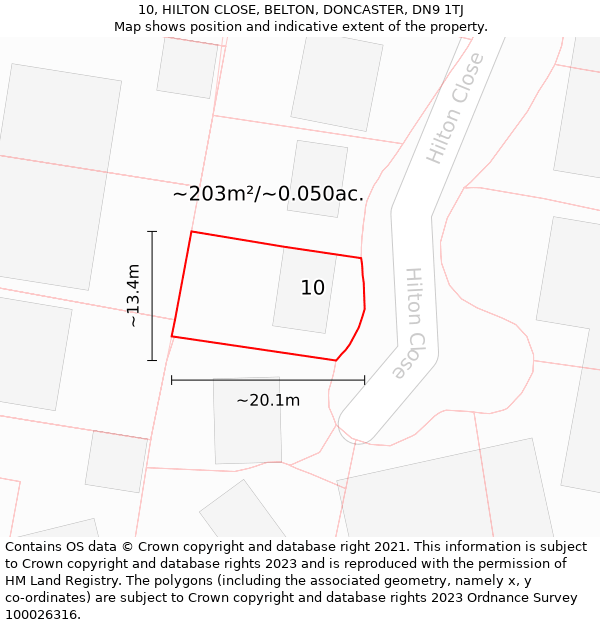 10, HILTON CLOSE, BELTON, DONCASTER, DN9 1TJ: Plot and title map