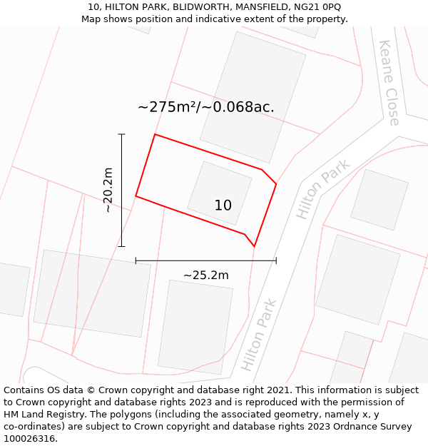 10, HILTON PARK, BLIDWORTH, MANSFIELD, NG21 0PQ: Plot and title map