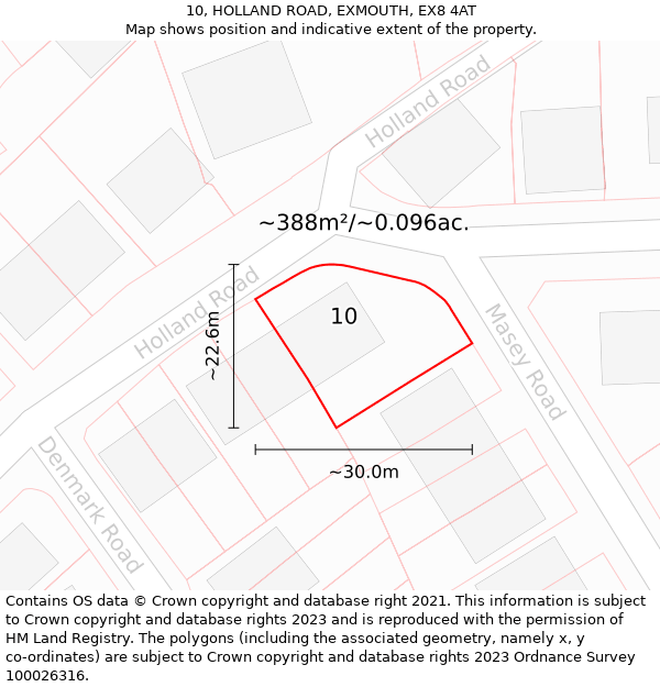 10, HOLLAND ROAD, EXMOUTH, EX8 4AT: Plot and title map