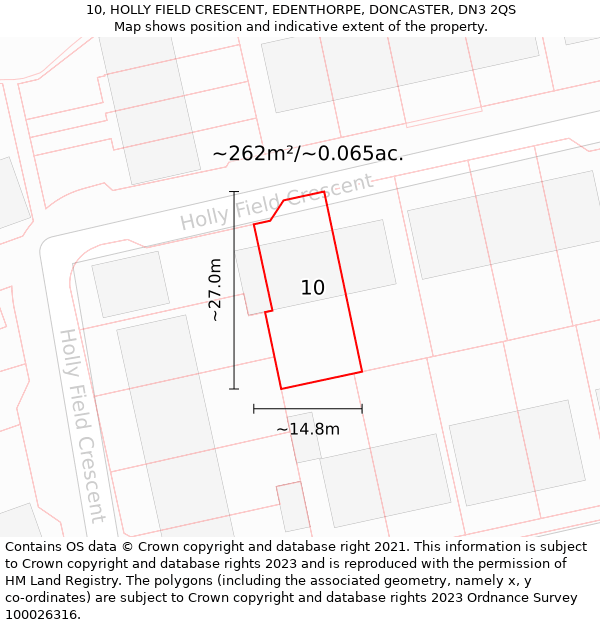 10, HOLLY FIELD CRESCENT, EDENTHORPE, DONCASTER, DN3 2QS: Plot and title map