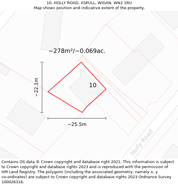 10, HOLLY ROAD, ASPULL, WIGAN, WN2 1RU: Plot and title map