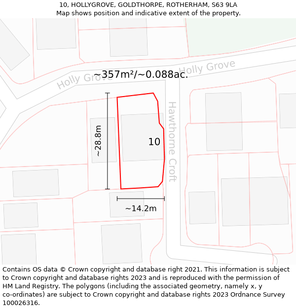 10, HOLLYGROVE, GOLDTHORPE, ROTHERHAM, S63 9LA: Plot and title map