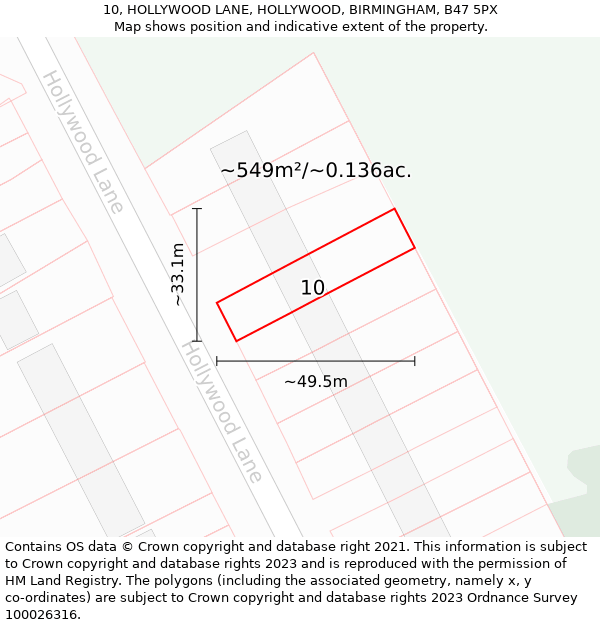 10, HOLLYWOOD LANE, HOLLYWOOD, BIRMINGHAM, B47 5PX: Plot and title map