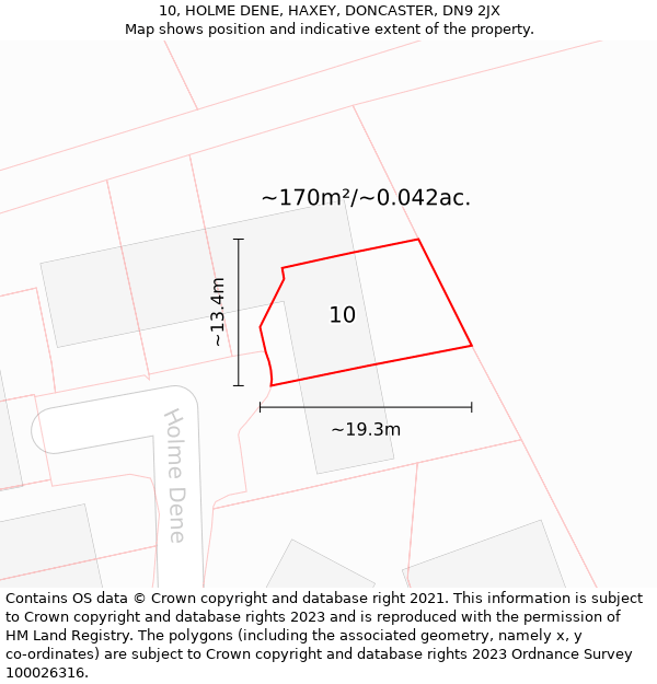 10, HOLME DENE, HAXEY, DONCASTER, DN9 2JX: Plot and title map