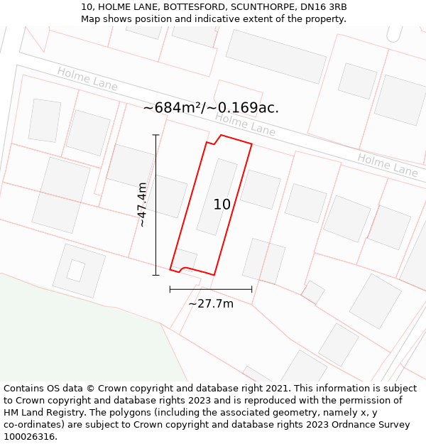 10, HOLME LANE, BOTTESFORD, SCUNTHORPE, DN16 3RB: Plot and title map