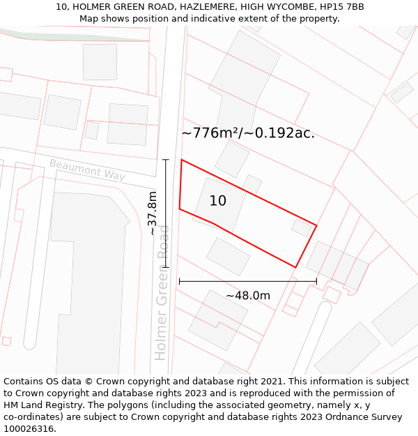 10, HOLMER GREEN ROAD, HAZLEMERE, HIGH WYCOMBE, HP15 7BB: Plot and title map