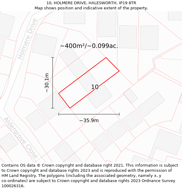 10, HOLMERE DRIVE, HALESWORTH, IP19 8TR: Plot and title map