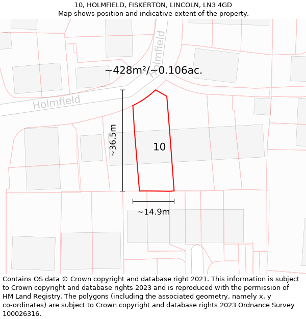 10, HOLMFIELD, FISKERTON, LINCOLN, LN3 4GD: Plot and title map