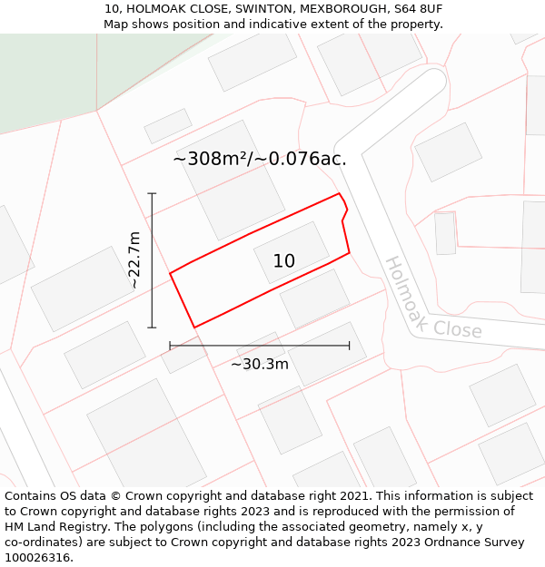 10, HOLMOAK CLOSE, SWINTON, MEXBOROUGH, S64 8UF: Plot and title map