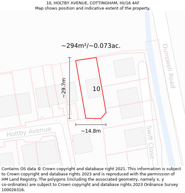 10, HOLTBY AVENUE, COTTINGHAM, HU16 4AF: Plot and title map