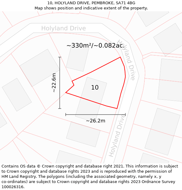 10, HOLYLAND DRIVE, PEMBROKE, SA71 4BG: Plot and title map