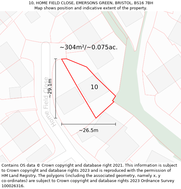 10, HOME FIELD CLOSE, EMERSONS GREEN, BRISTOL, BS16 7BH: Plot and title map