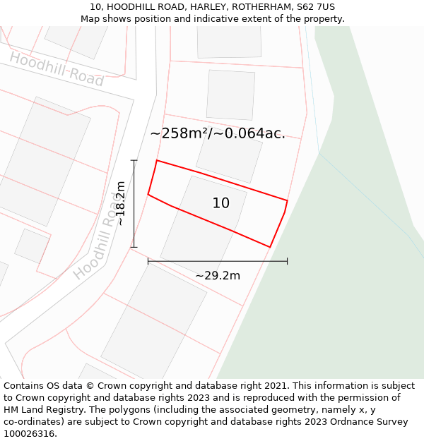 10, HOODHILL ROAD, HARLEY, ROTHERHAM, S62 7US: Plot and title map