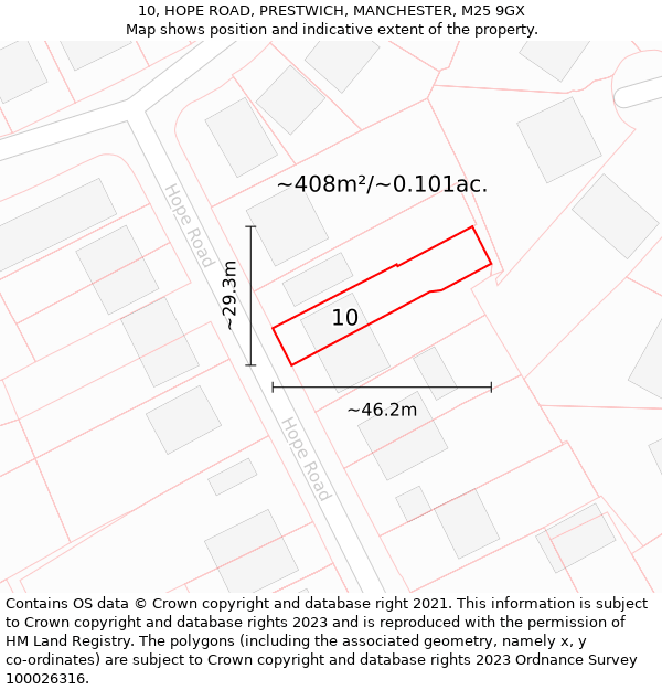 10, HOPE ROAD, PRESTWICH, MANCHESTER, M25 9GX: Plot and title map