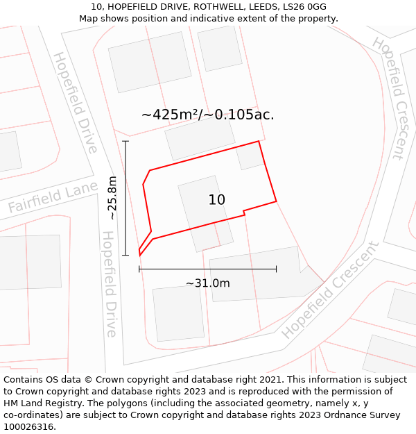 10, HOPEFIELD DRIVE, ROTHWELL, LEEDS, LS26 0GG: Plot and title map