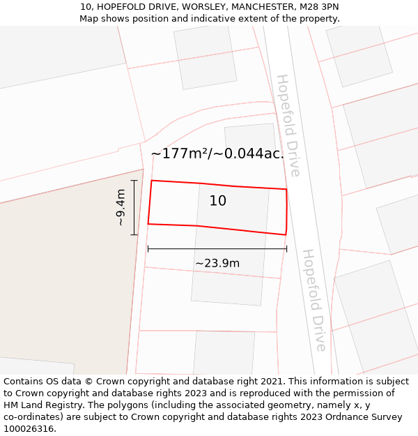 10, HOPEFOLD DRIVE, WORSLEY, MANCHESTER, M28 3PN: Plot and title map